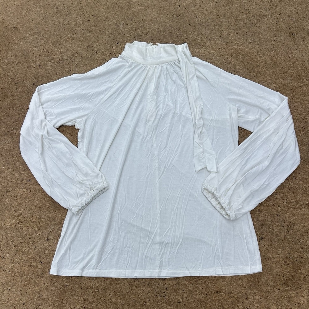 Lauren Ralph Lauren Women's M Ivory Tie Neck Line Romantic Poet Blouse Military